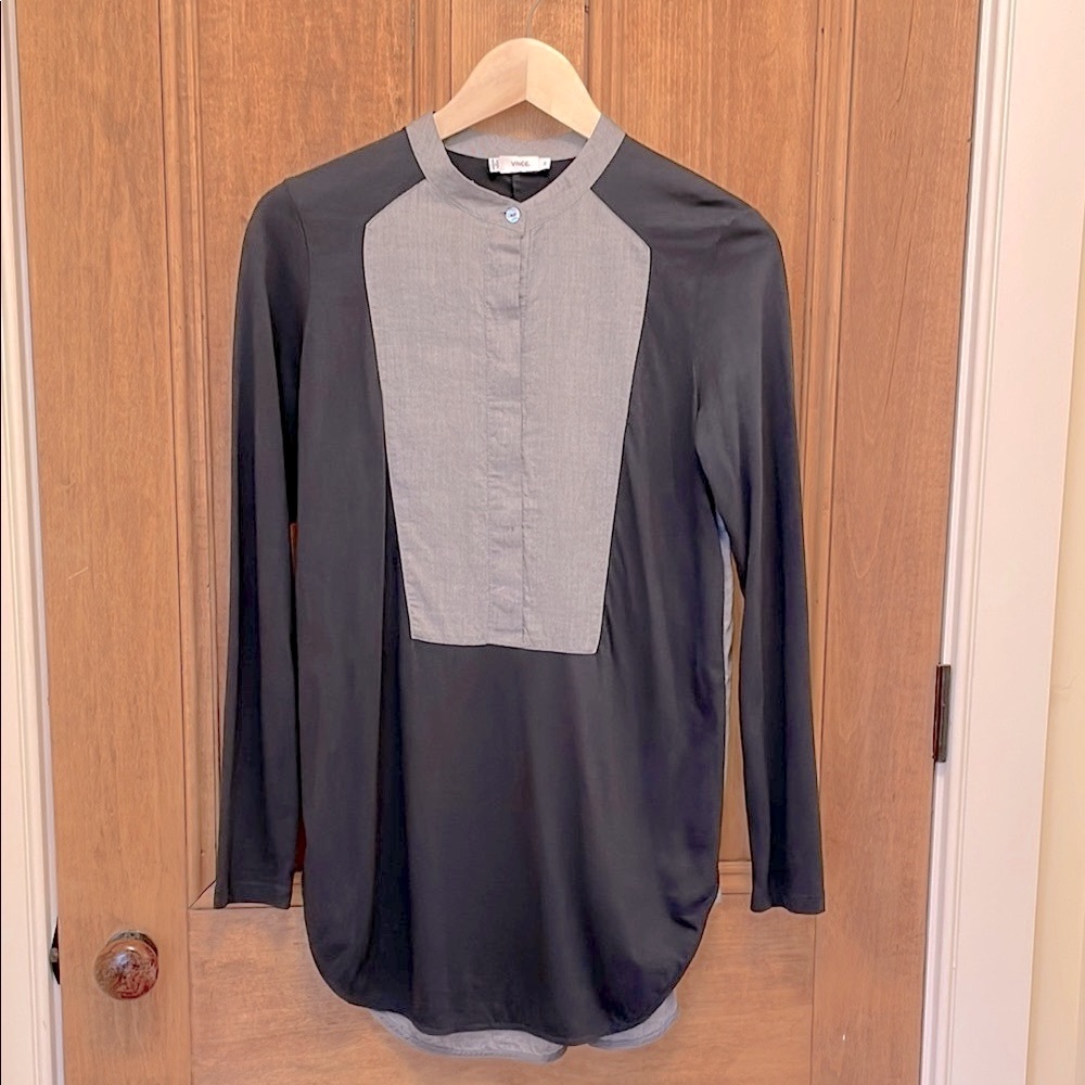 VINCE Navy and Chambray Button Tunic with Two-Tone Design Size Women’s XS
